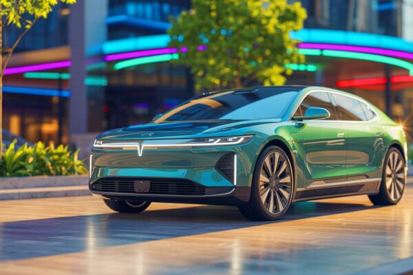 Illustration of luxury electric vehicles struggling in the automotive market. Image generated by AI.