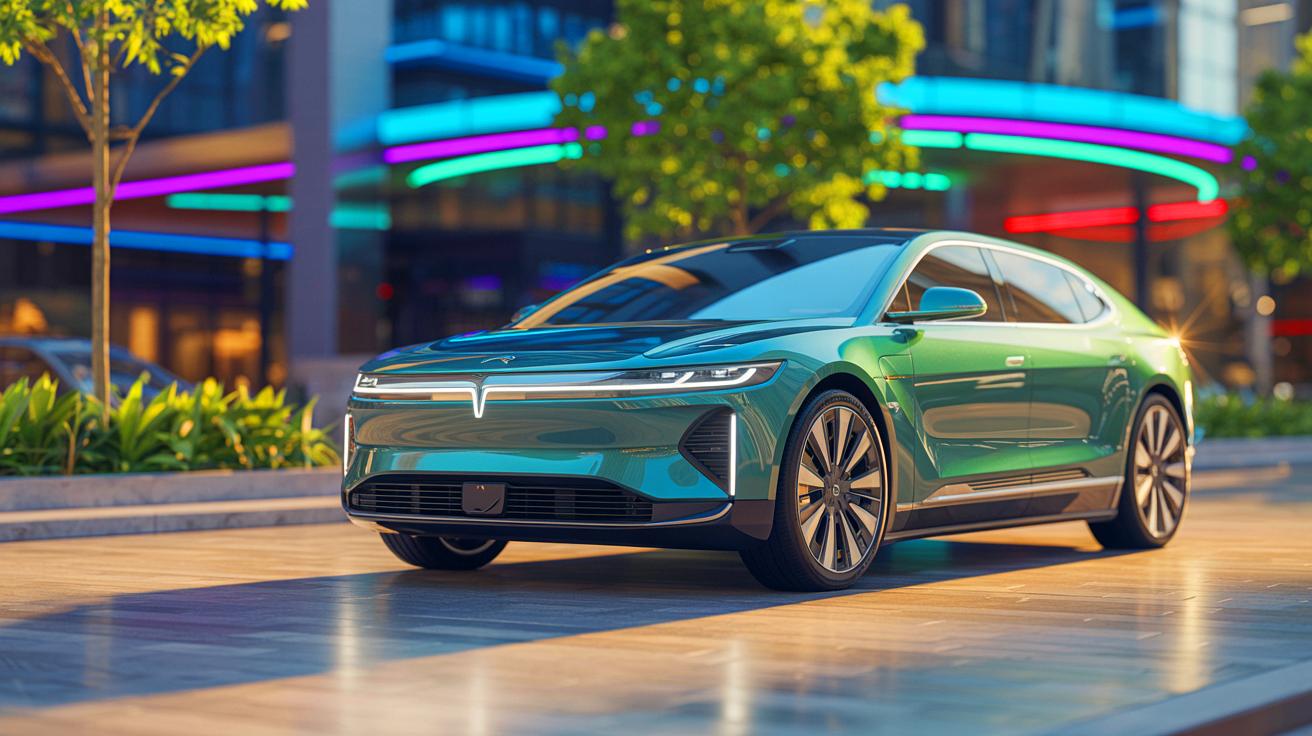 Illustration of luxury electric vehicles struggling in the automotive market. Image generated by AI.