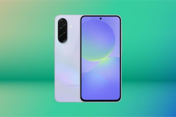 Samsung Galaxy A36 smartphone on a green background.