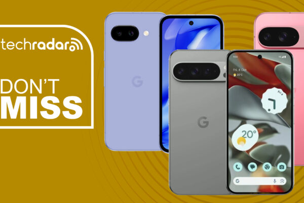 The Google Pixel 9, Google Pixel 9a, and Google Pixel 9 Pro XL on a yellow background. Text reads: Don't miss