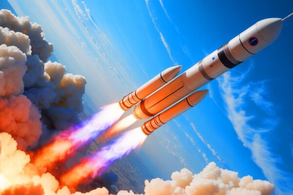 Illustration of a revolutionary helium-powered rocket propulsion technology developed in China. Image generated by AI.