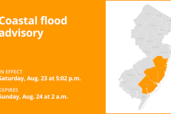 Coastal flood advisory for 3 N.J. counties until 2 a.m. Sunday