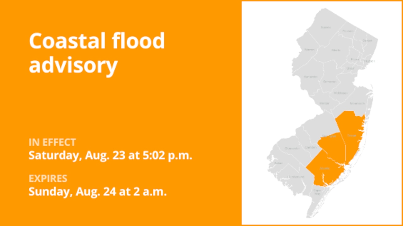 Coastal flood advisory for 3 N.J. counties until 2 a.m. Sunday