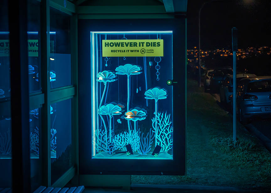 Mobile phone recycling program MobileMuster transforms bus shelter panels into “Phone Death Installations” in new campaign via Enigma