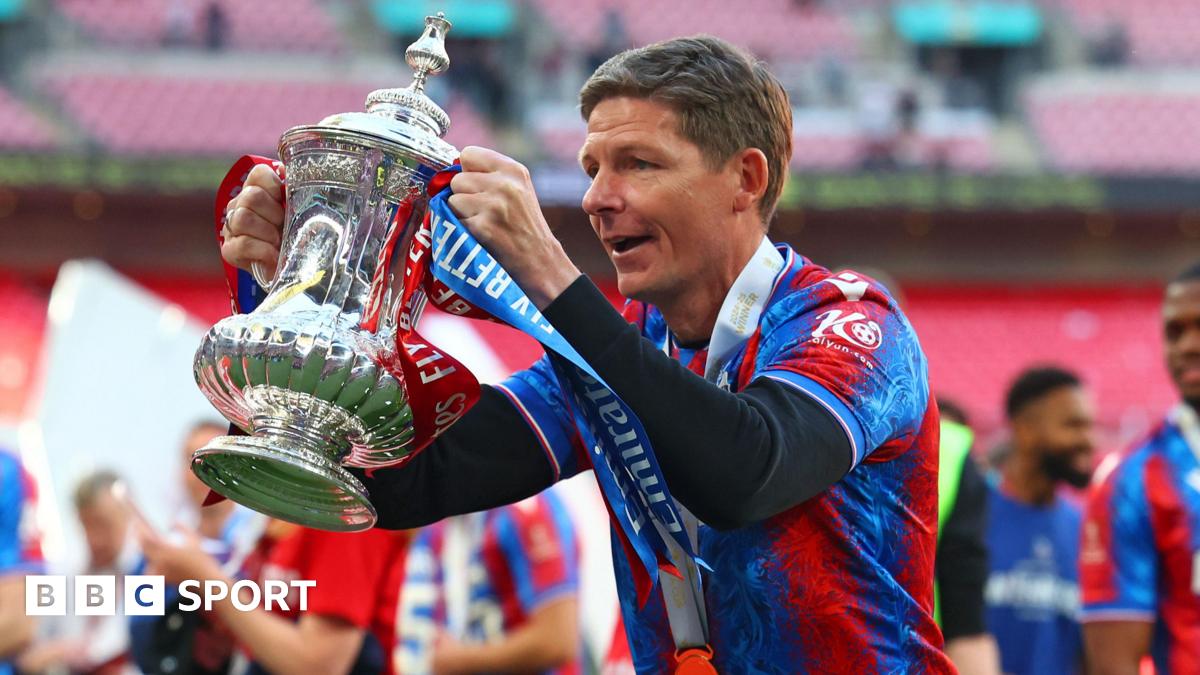 Crystal Palace manager Oliver Glasner celebrates winning the FA Cup