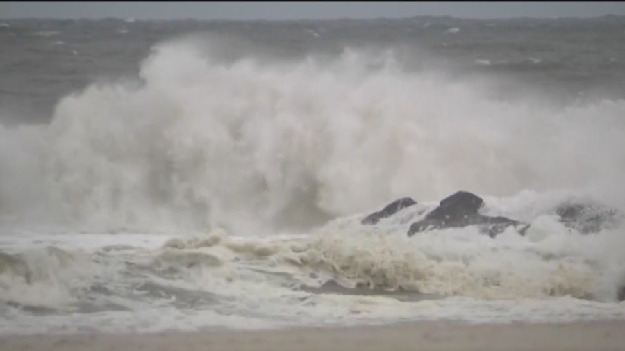 Watch the waves and the storm from the Asbury Park boardwalk