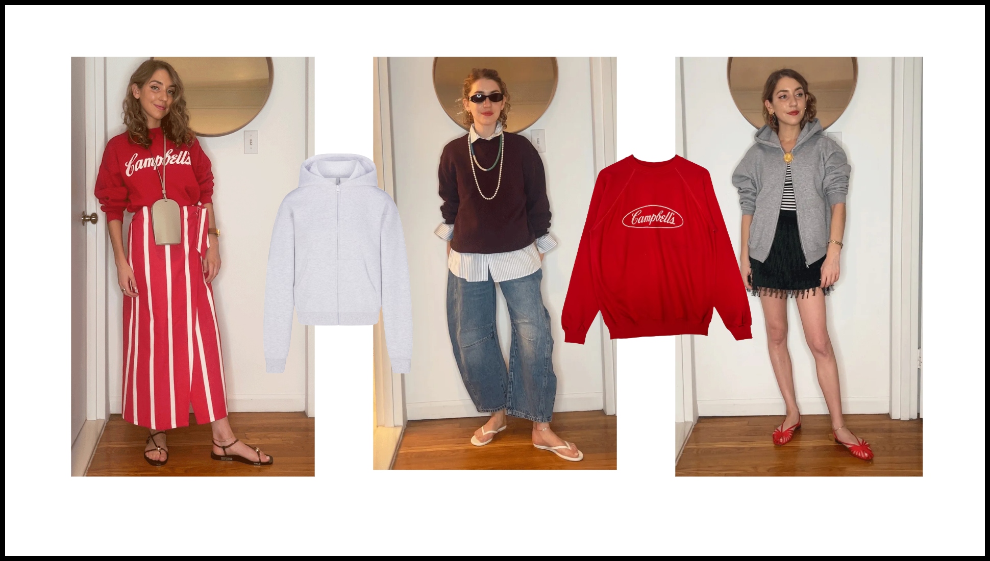 Elizabeth Tamkin styles sweatshirts in three ways for fall 2025