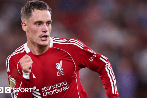 Liverpool's Florian Wirtz reacts during the Premier League match against Bournemouth at Anfield on 15 August 15, 2025