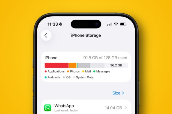 An iPhone 16 Pro showing its storage capacity.