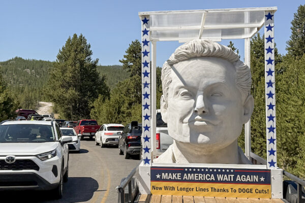 Giant Elon Musk head visits Yellowstone; creator explains 