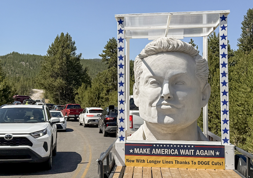 Giant Elon Musk head visits Yellowstone; creator explains 