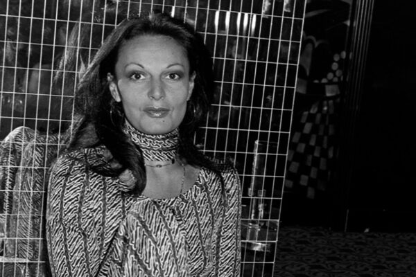 Diane von Furstenberg wearing her DVF fall 1976 collection.