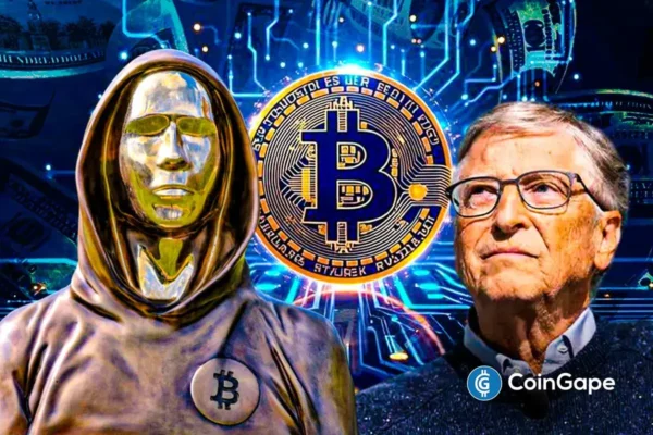 Satoshi Nakamoto and Bill Gates looking ahead after tough competition on net worth.