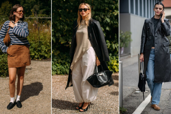 split image of fashion week attendees wearing fall shoes
