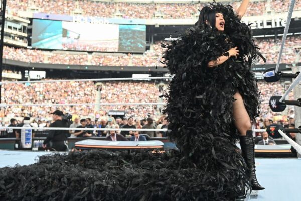 Cardi B Wore a Black Feather Look to Perform at WWE SummerSlam