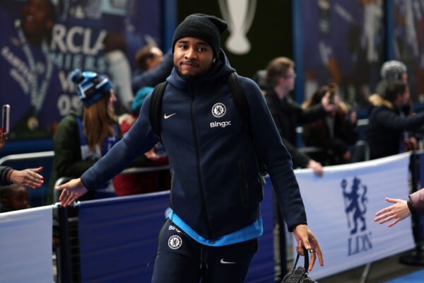Christopher Nkunku arrives at Stamford Bridge to it on the bench.