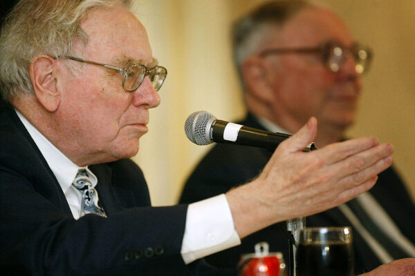 Close up of Warren Buffett speaking in mic