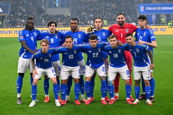 MILAN, ITALY - MARCH 20: Players of Italy pose for a team photograph prior to the UEFA Nations League quarterfinal leg one match between Italy and Germany at Stadio San Siro on March 20, 2025 in Milan, Italy. (Photo by Alessandro Sabattini/Getty Images)