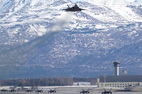 The base is home to F-22 Raptor fighter jets. All pics: Reuters