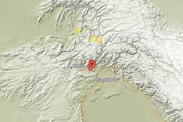 The bold red circle shows the earthquake in Jalalabad, Nangarhar province, Afghanistan. Pic: German Research Centre for Geosciences