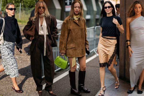 Collage of fashion week attendees wearing fall trends