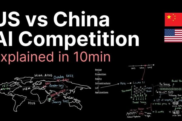 Illustration of US-China AI rivalry shaping global technology and power