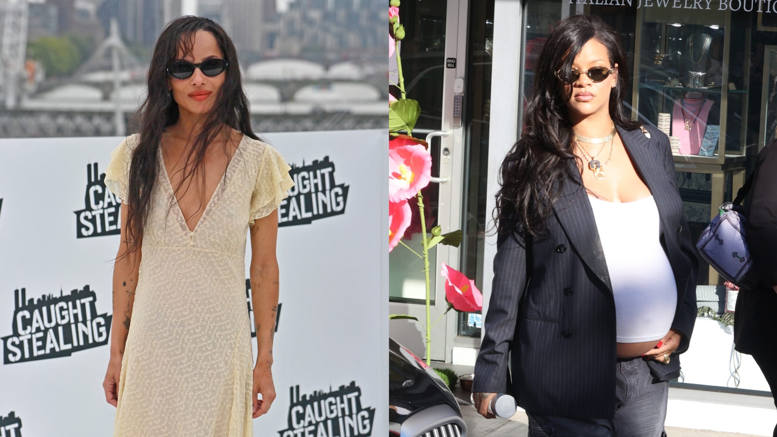 collage of zoe kravitz and rihanna