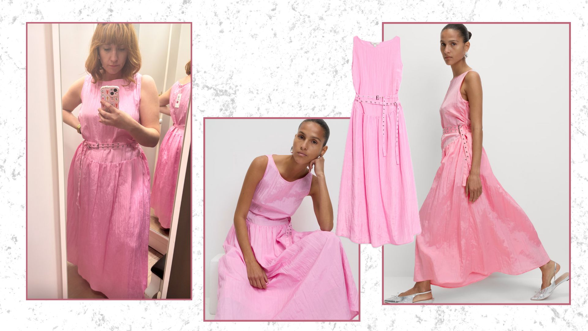 matilda and models wearing the viral pink dress from M&amp;S
