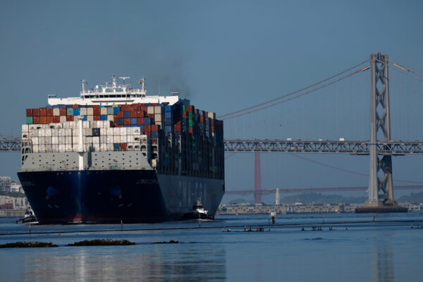 Chinese container ship outside Oakland, California