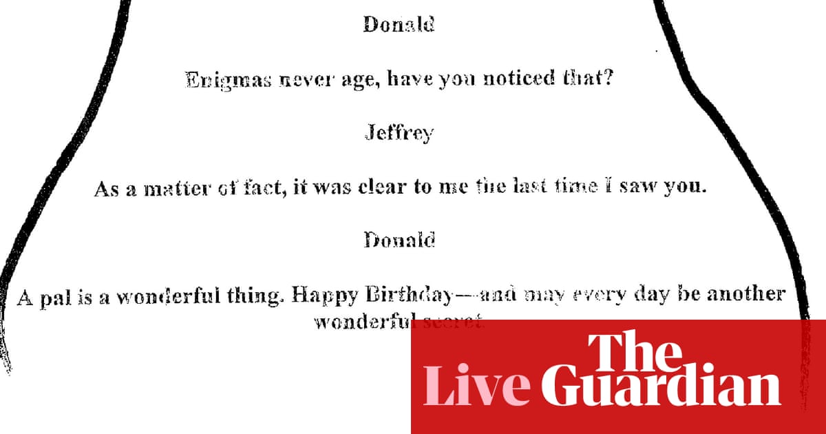 House committee releases image of ‘sickening’ Trump birthday note to Epstein – US politics live | US news