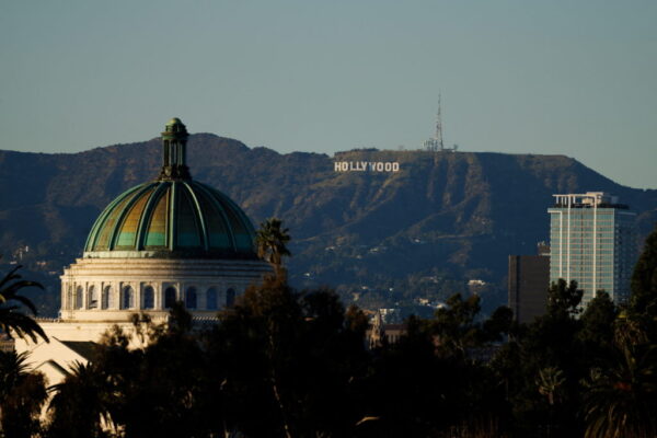 The Hollywood sign is seen on a clear day from Los Angeles