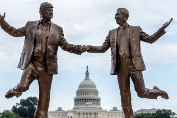 Statues of Trump and Jeffrey Epstein holding hands is removed from the National Mall