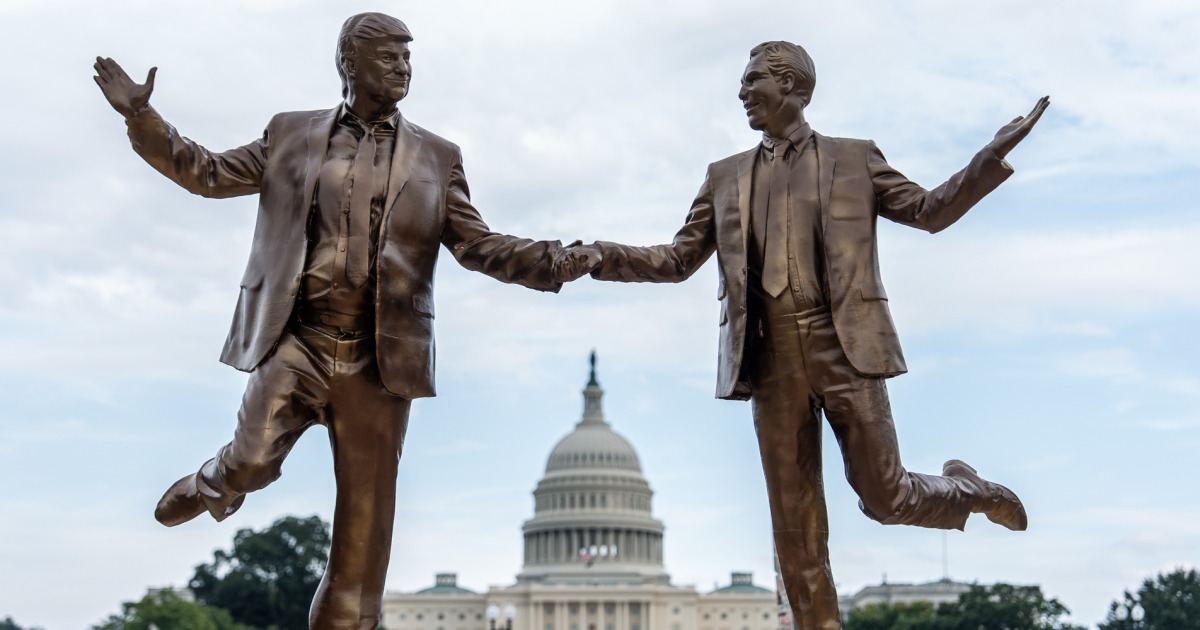 Statues of Trump and Jeffrey Epstein holding hands is removed from the National Mall