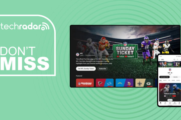 NFL Sunday ticket branded TV and Phone on green background with don't miss text overlay