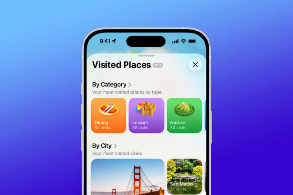 An iPhone screenshot displaying the Visited Places feature on Apple Maps