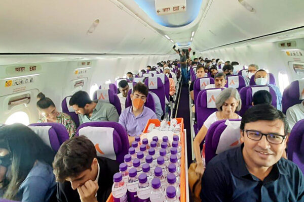 Akasa Air boosts ‘Pets on Akasa’ service with new perks for travellers An inside view of the first commercial flight of Akasa Air, which took off on the Mumbai-Ahmedabad route. (File Photo/ ANI)