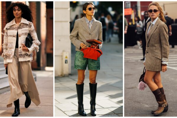 collage of women wearing fall boots