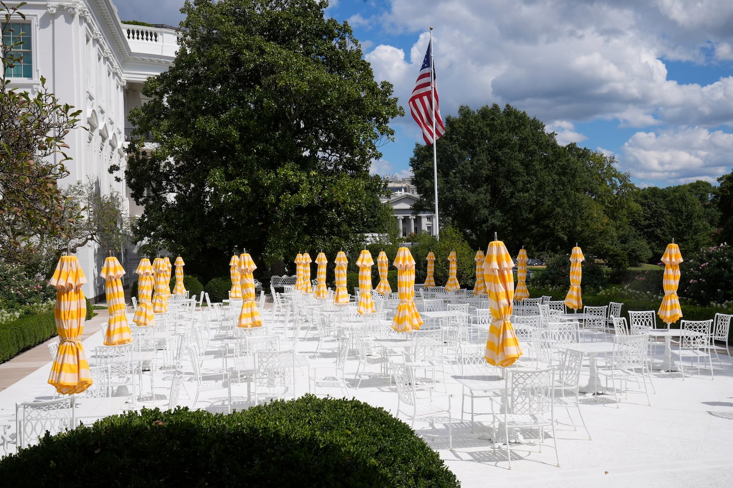 The Rose Garden of The White House is seen from the Colonnade, Sept. 2, in Washington.