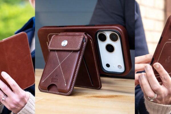 A collage of a man holding a cell phone