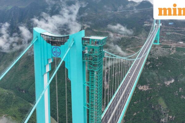 The Huajiang Grand Canyon Bridge, the world’s highest, is seen in China’s southwest Guizhou province on September 27, 2025.