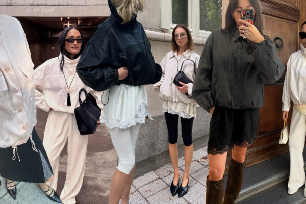a collage of women wearing bohemian windbreaker outfits with lace skirts, shorts, and pants