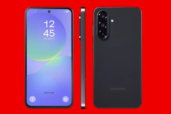 Galaxy A36 5G renders on red background