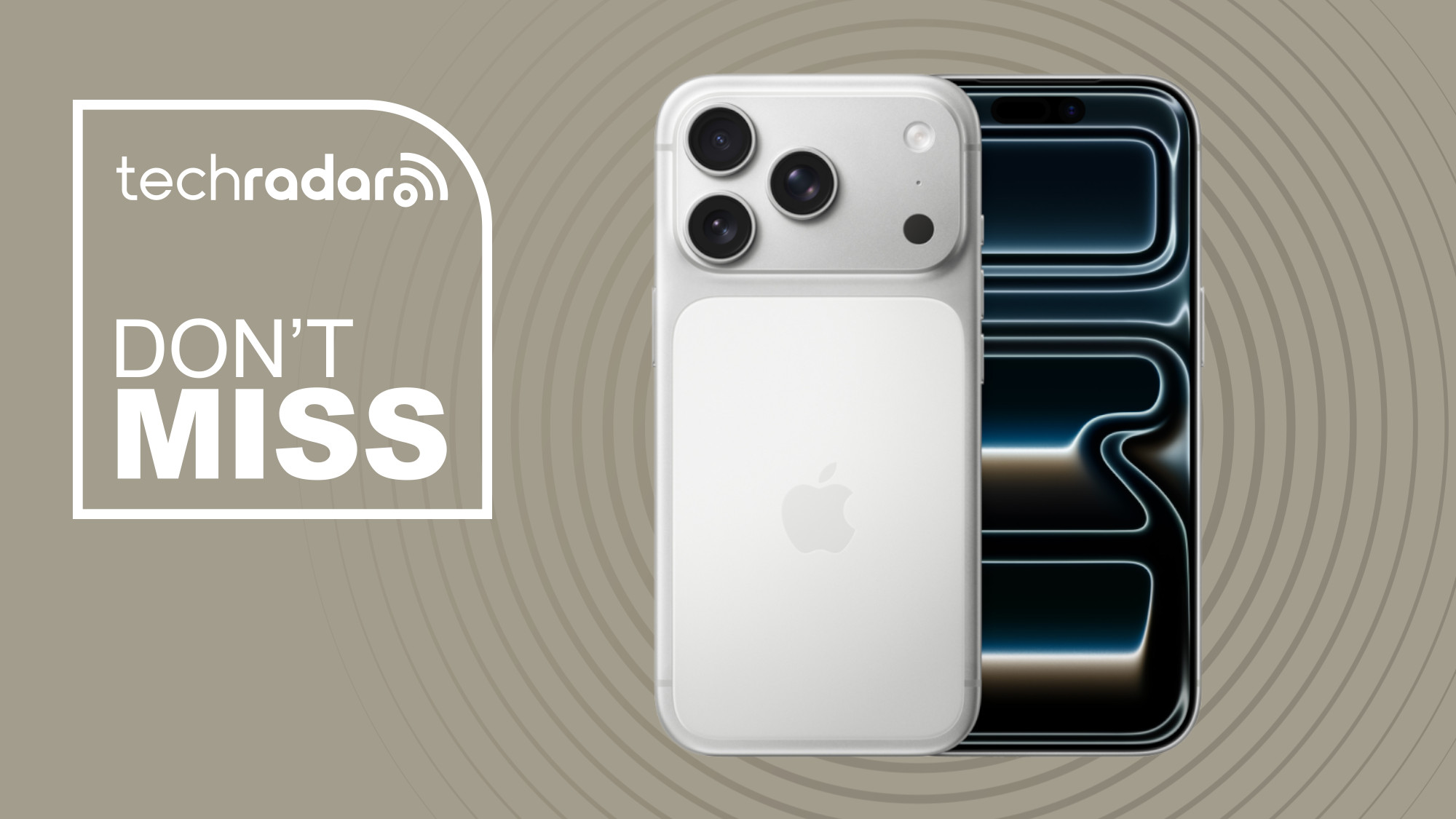 Apple iPhone 17 Pro on sandy background with don't miss text overlay