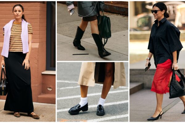 split image of fashion week spring 2026 attendees wearing fall shoe trends