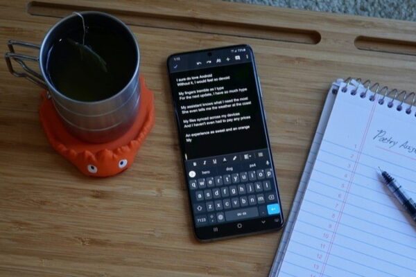 Writing poetry on a Google Docs file on a smartphone.