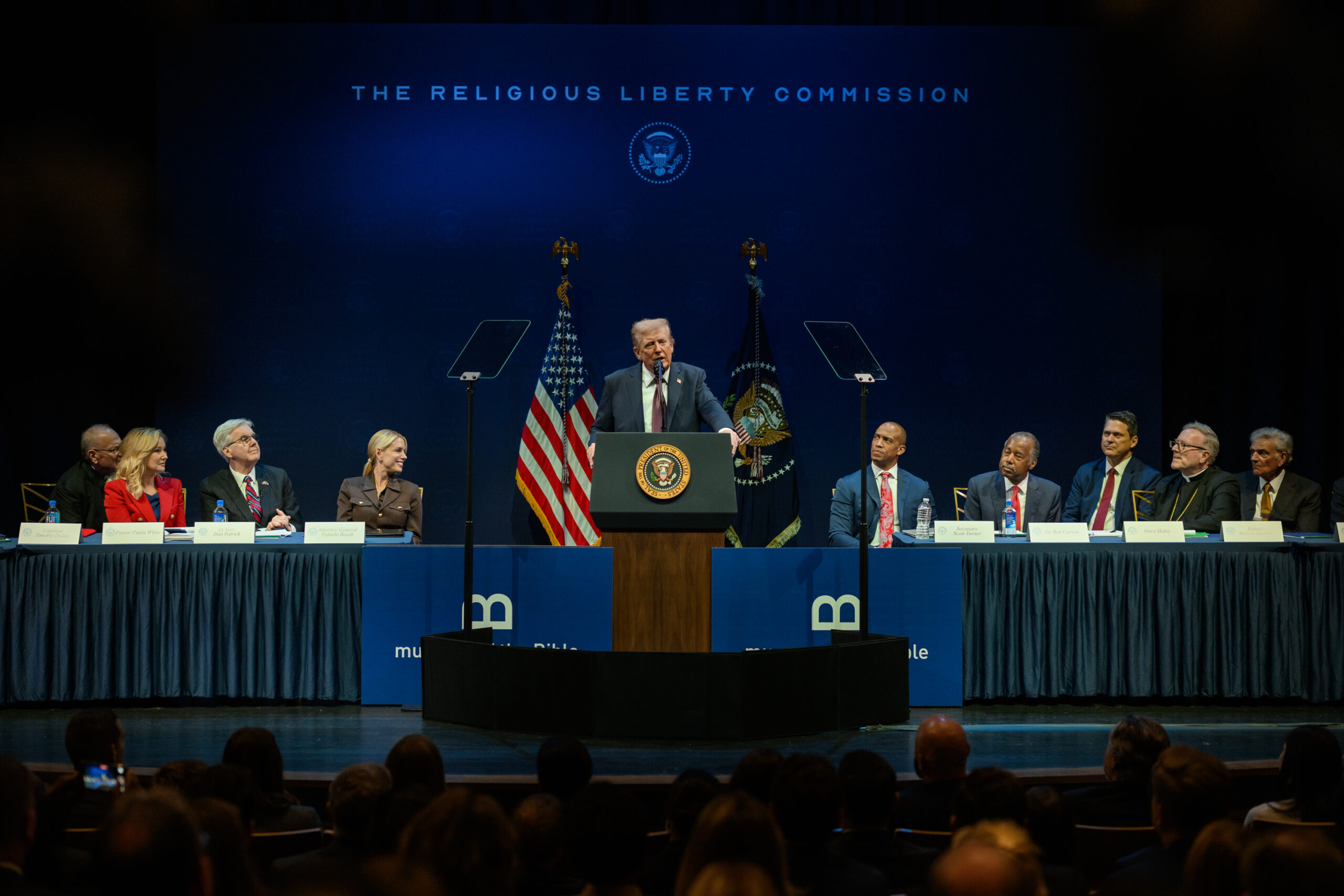 President Donald Trump delivers remarks to the White House Religious Liberty Commission, Monday, September 8, 2025, at the Museum of the Bible in Washington, D.C. (Official White House Photo by Molly Riley)