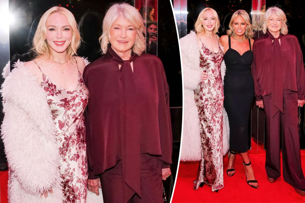 Lindsay Lohan and Martha Stewart twin in burgundy at NYFW