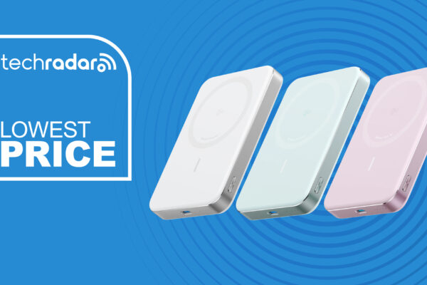 Three Anker MagGo Power bank 10K Slim chargers are pictured next to each other. They are white, green, and pink in color. To the left of them is text which reads "lowest price".
