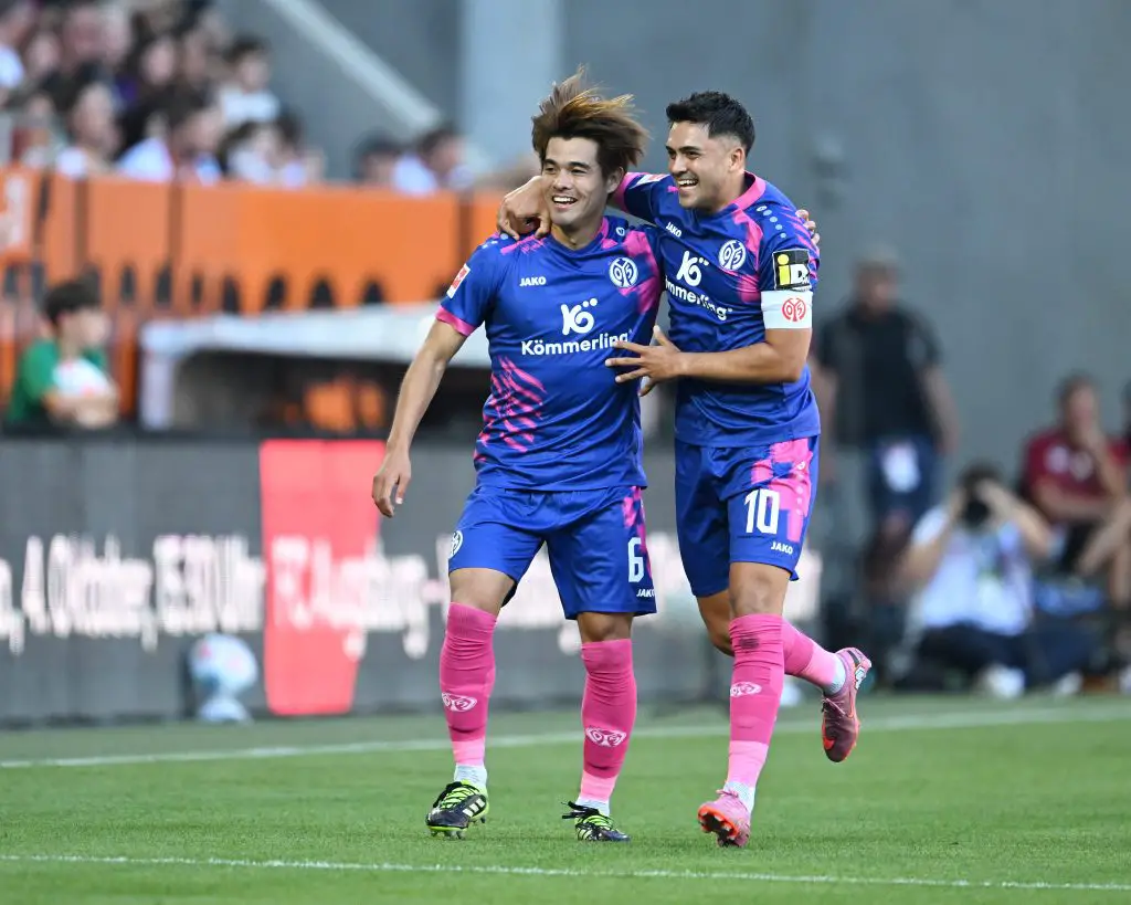 Mainz celebrate 'Iron Man' Kaishu Sano's Bundesliga scoring debut