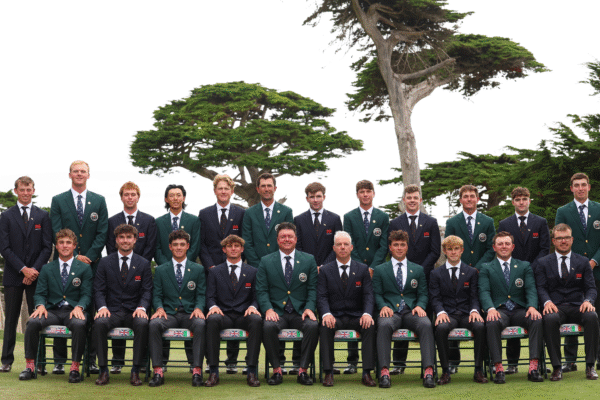 The US and GB&amp;I team pose for a team photo at the Walker Cup